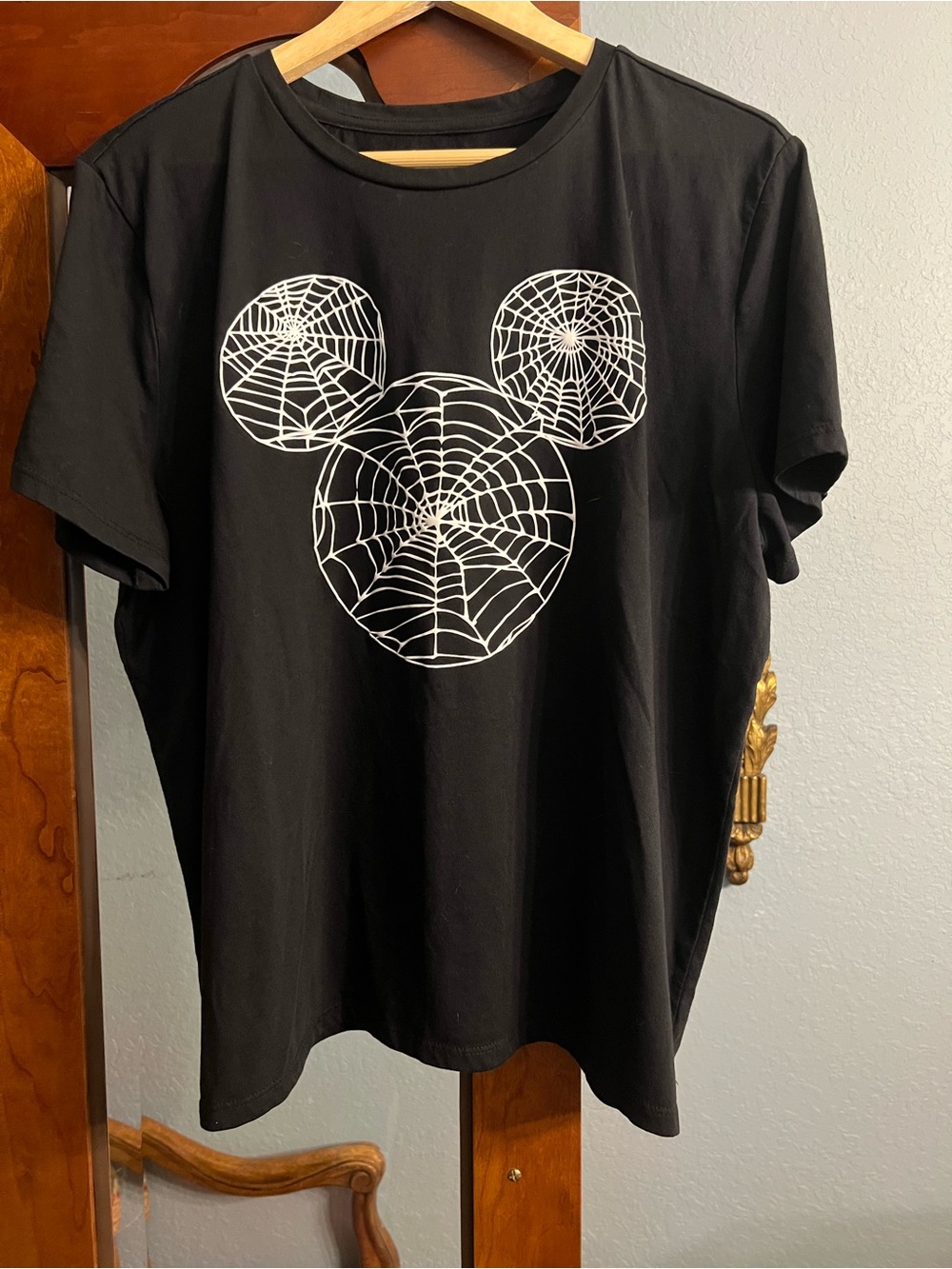 Disney Halloween Black Short-Sleeve Tee with White Spiderweb Mickey Graphic